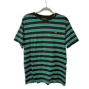 Green & White Levi’s Y2K 2000s Stripe Design Top Shirt Men’s Unisex Size Large